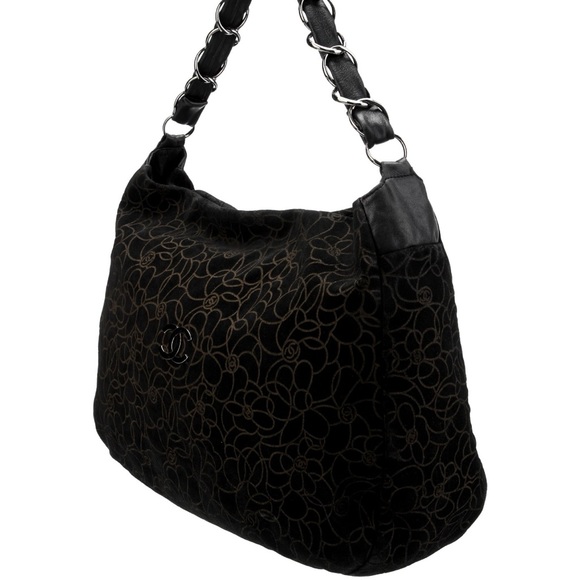 Auth Vintage Chanel Suede Camellia Shoulder Bag Handbag Purse Tote CC Logo GUC - Picture 4 of 17